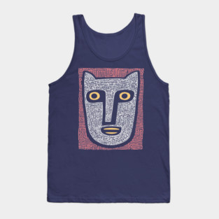 Feline Spirit - Abstract Folk Art Mask Tank Top