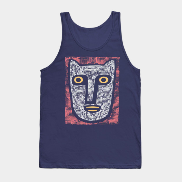 Feline Spirit - Abstract Folk Art Mask Tank Top by TuncGK