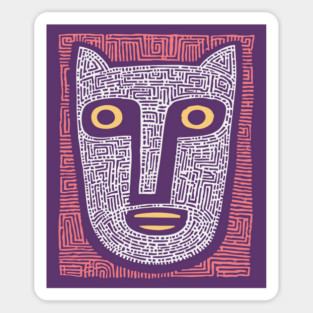 Feline Spirit - Abstract Folk Art Mask Sticker