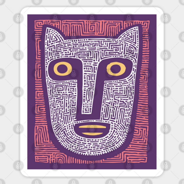 Feline Spirit - Abstract Folk Art Mask Sticker by TuncGK