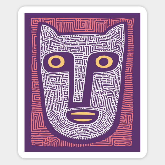 Feline Spirit - Abstract Folk Art Mask Magnet by TuncGK