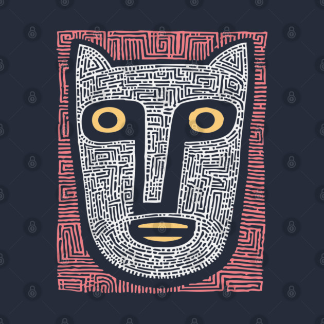 Feline Spirit - Abstract Folk Art Mask by TuncGK