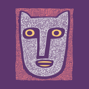 Feline Spirit - Abstract Folk Art Mask T-Shirt