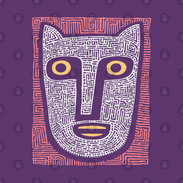 Feline Spirit - Abstract Folk Art Mask by TuncGK