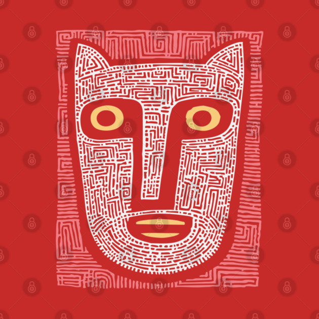 Feline Spirit - Abstract Folk Art Mask by TuncGK