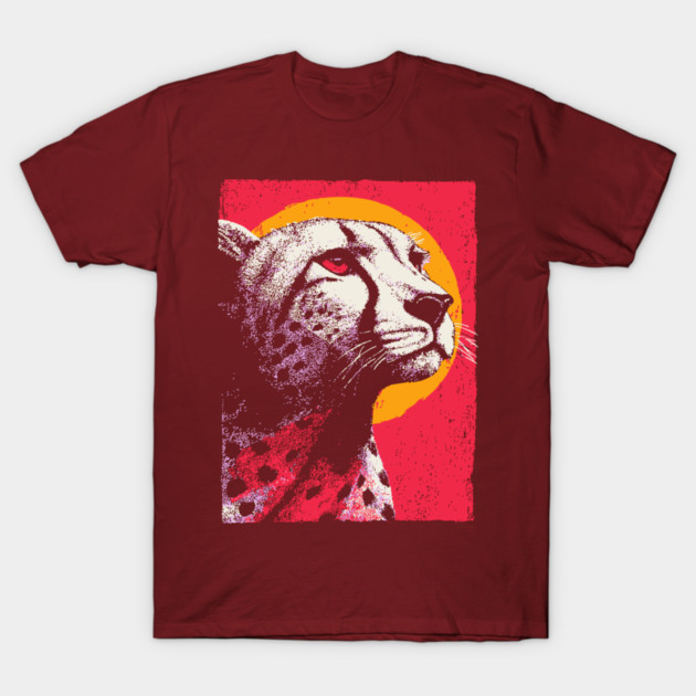 Savannah Sun - Retro Cheetah Portrait T-Shirt by TuncGK