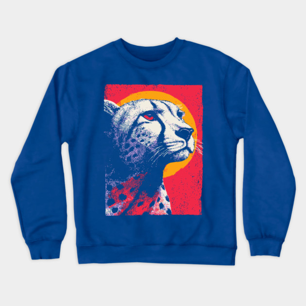 Savannah Sun - Retro Cheetah Portrait Crewneck Sweatshirt by TuncGK