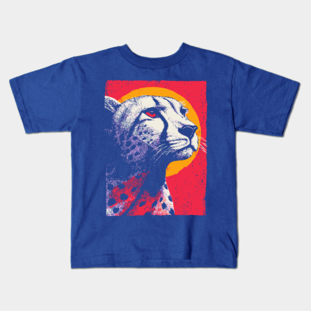 Savannah Sun - Retro Cheetah Portrait Kids T-Shirt by TuncGK