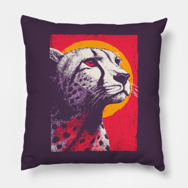 Savannah Sun - Retro Cheetah Portrait Pillow by TuncGK
