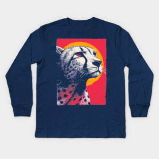 Savannah Sun - Retro Cheetah Portrait Kids Long Sleeve T-Shirt