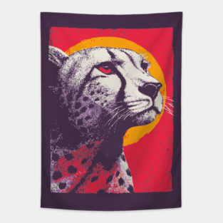 Savannah Sun - Retro Cheetah Portrait Tapestry