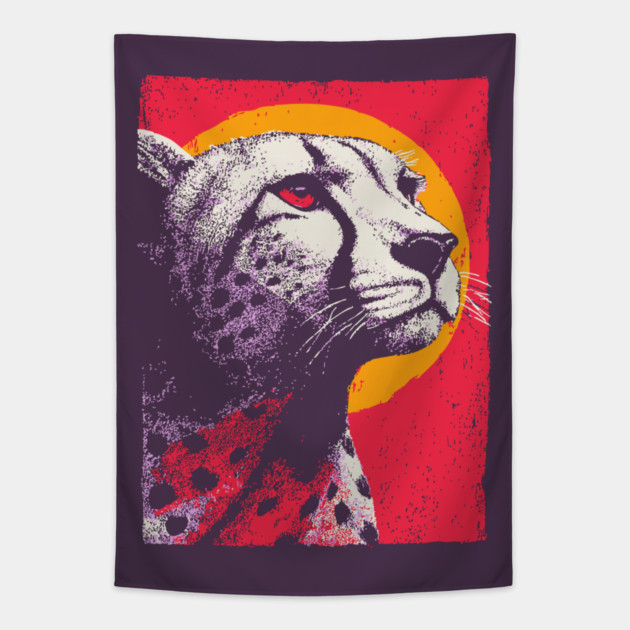 Savannah Sun - Retro Cheetah Portrait Tapestry by TuncGK