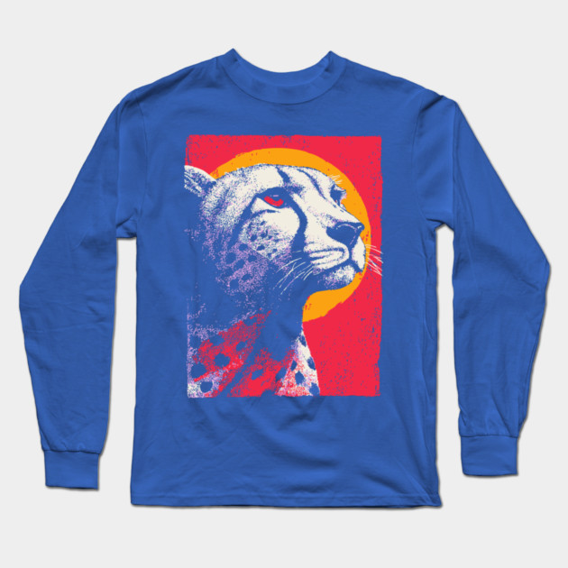 Savannah Sun - Retro Cheetah Portrait Long Sleeve T-Shirt by TuncGK