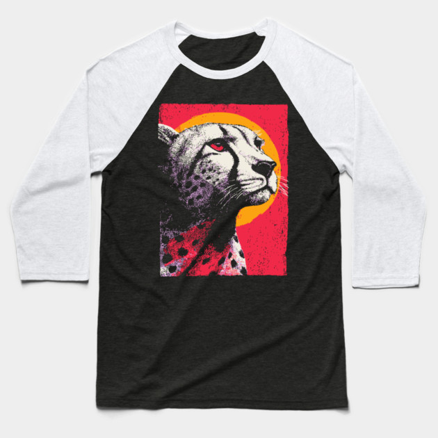 Savannah Sun - Retro Cheetah Portrait Baseball T-Shirt by TuncGK