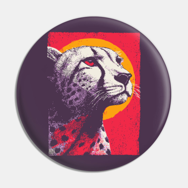 Savannah Sun - Retro Cheetah Portrait Pin by TuncGK