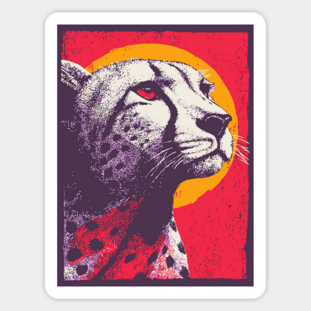Savannah Sun - Retro Cheetah Portrait Magnet by TuncGK