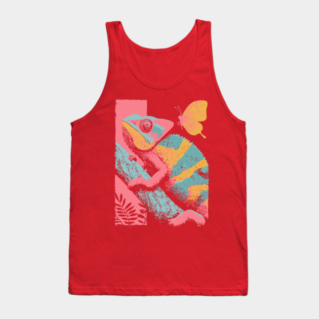 Chromatic Chameleon - Retro Reptile Art Tank Top by TuncGK