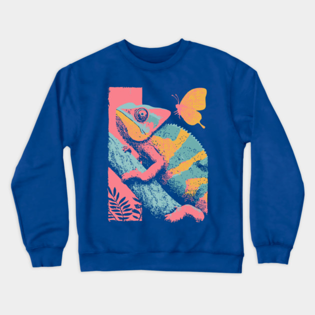 Chromatic Chameleon - Retro Reptile Art Crewneck Sweatshirt by TuncGK