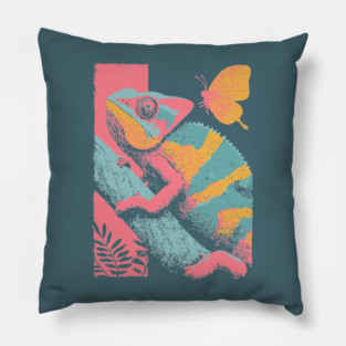 Chromatic Chameleon - Retro Reptile Art Pillow