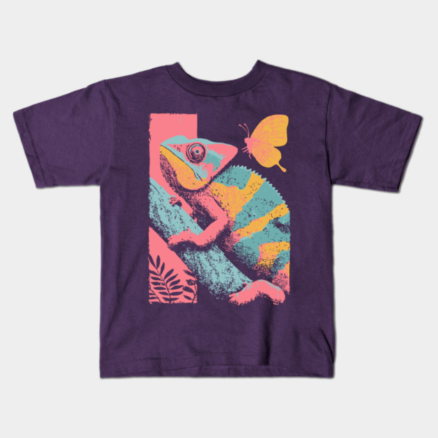Chromatic Chameleon - Retro Reptile Art Kids T-Shirt by TuncGK
