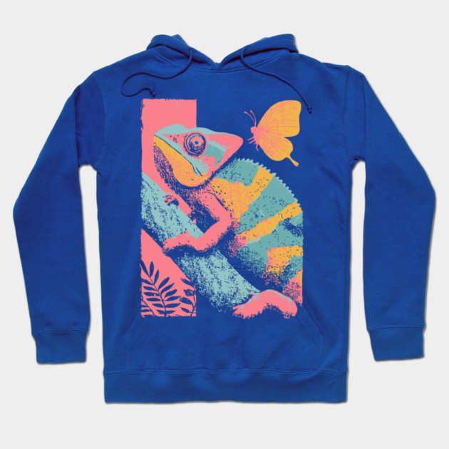 Chromatic Chameleon - Retro Reptile Art Hoodie by TuncGK
