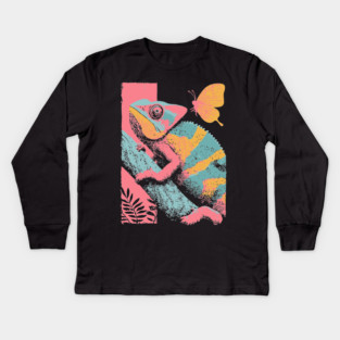 Chromatic Chameleon - Retro Reptile Art Kids Long Sleeve T-Shirt