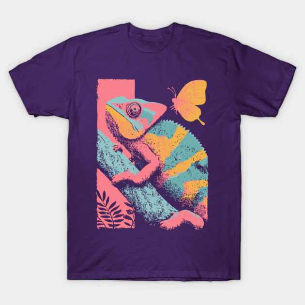 Chromatic Chameleon - Retro Reptile Art T-Shirt by TuncGK