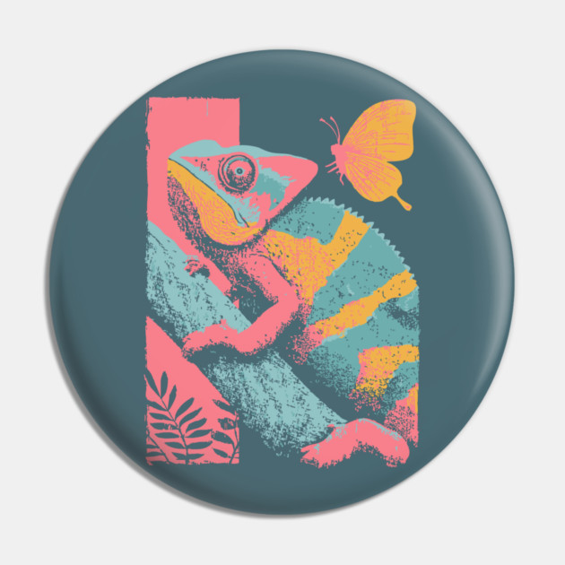 Chromatic Chameleon - Retro Reptile Art Pin by TuncGK