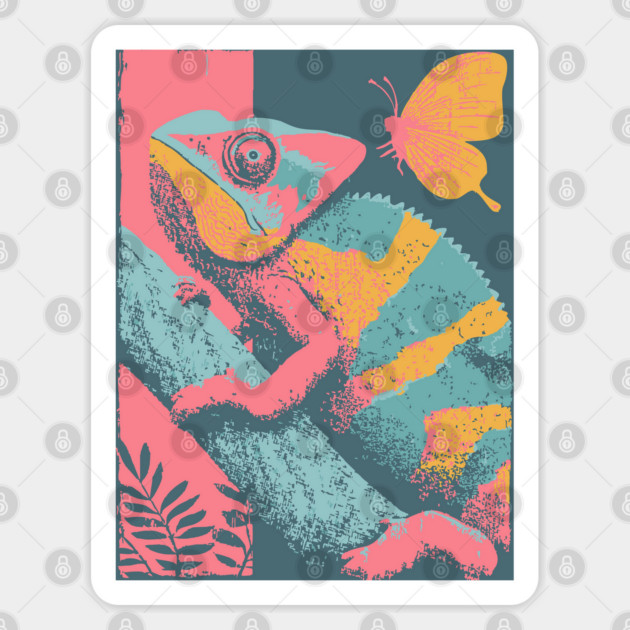 Chromatic Chameleon - Retro Reptile Art Sticker by TuncGK
