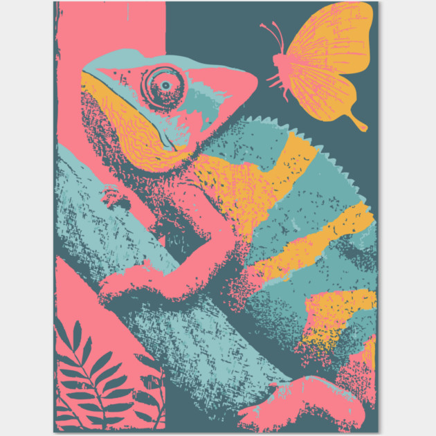 Chromatic Chameleon - Retro Reptile Art Wall Art by TuncGK
