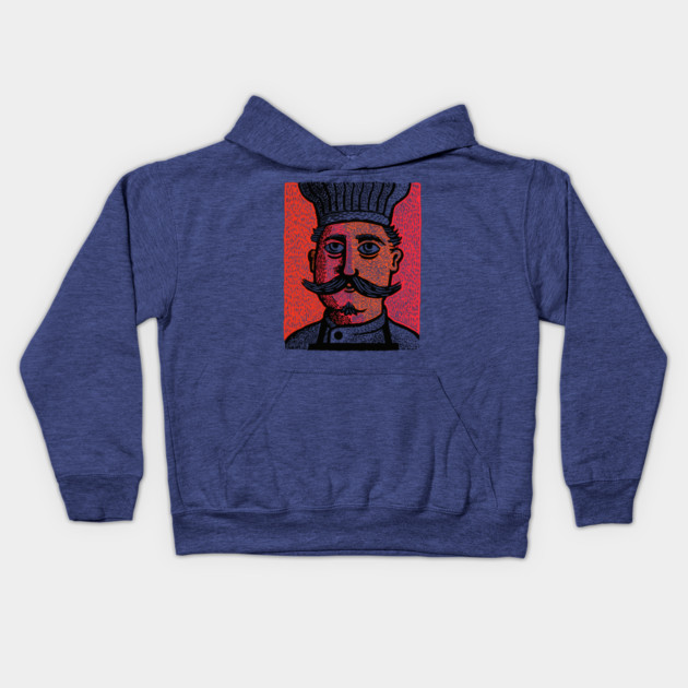 The Mustachioed Chef - Kitchen Folk Art Kids Hoodie by TuncGK
