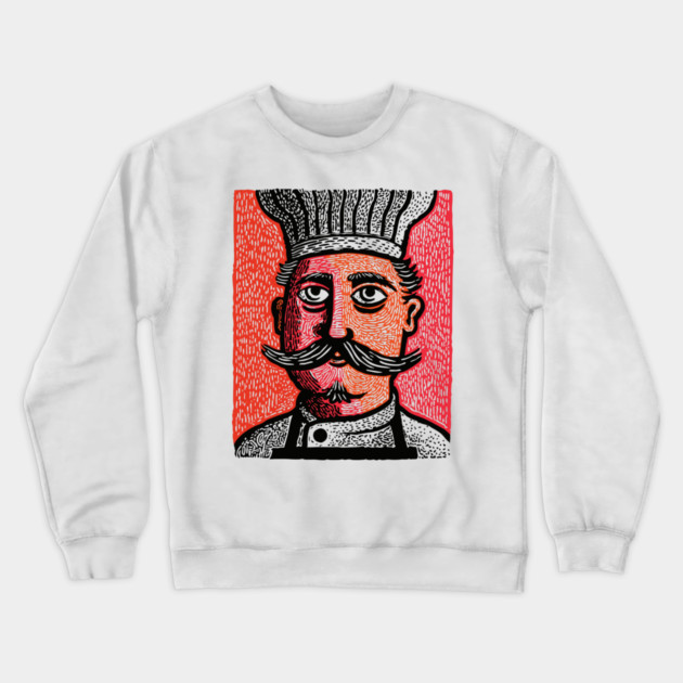 The Mustachioed Chef - Kitchen Folk Art Crewneck Sweatshirt by TuncGK