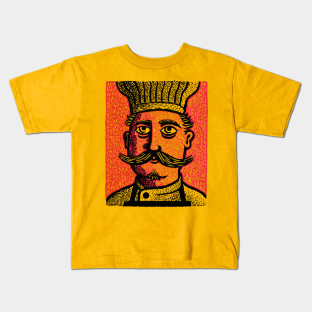 The Mustachioed Chef - Kitchen Folk Art Kids T-Shirt by TuncGK