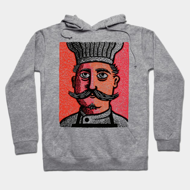 The Mustachioed Chef - Kitchen Folk Art Hoodie by TuncGK