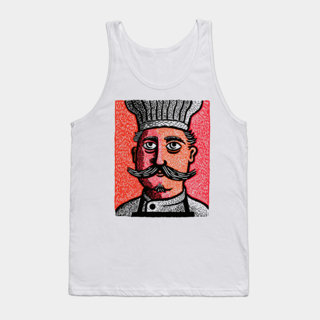 The Mustachioed Chef - Kitchen Folk Art Tank Top by TuncGK