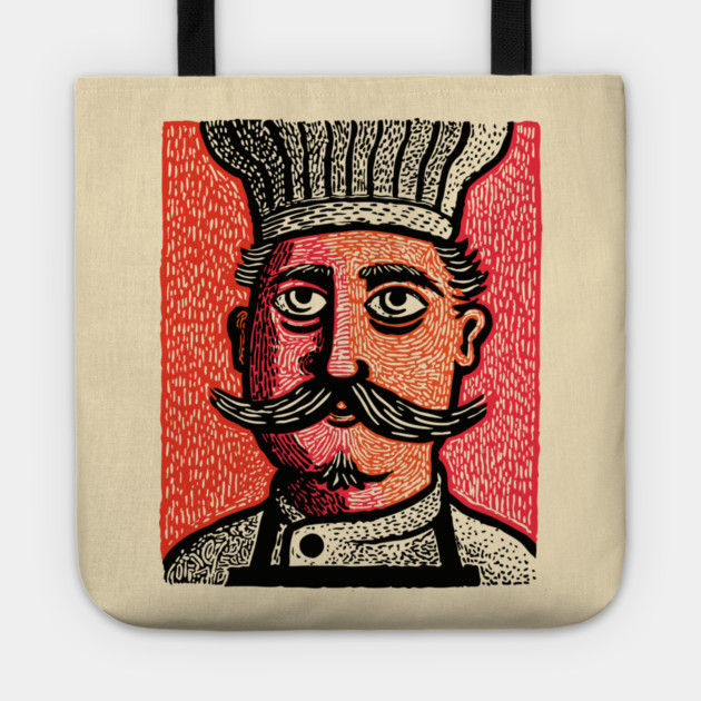 The Mustachioed Chef - Kitchen Folk Art Tote by TuncGK