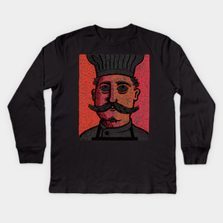 The Mustachioed Chef - Kitchen Folk Art Kids Long Sleeve T-Shirt