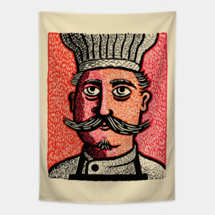 The Mustachioed Chef - Kitchen Folk Art Tapestry