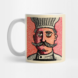 The Mustachioed Chef - Kitchen Folk Art Mug