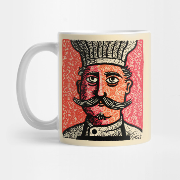 The Mustachioed Chef - Kitchen Folk Art by TuncGK