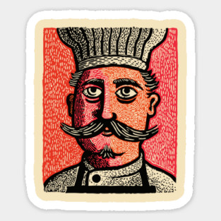 The Mustachioed Chef - Kitchen Folk Art Sticker