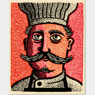The Mustachioed Chef - Kitchen Folk Art Posters and Art