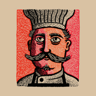 The Mustachioed Chef - Kitchen Folk Art T-Shirt