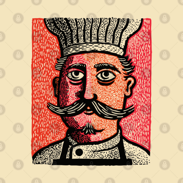 The Mustachioed Chef - Kitchen Folk Art by TuncGK