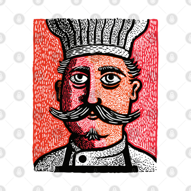The Mustachioed Chef - Kitchen Folk Art by TuncGK