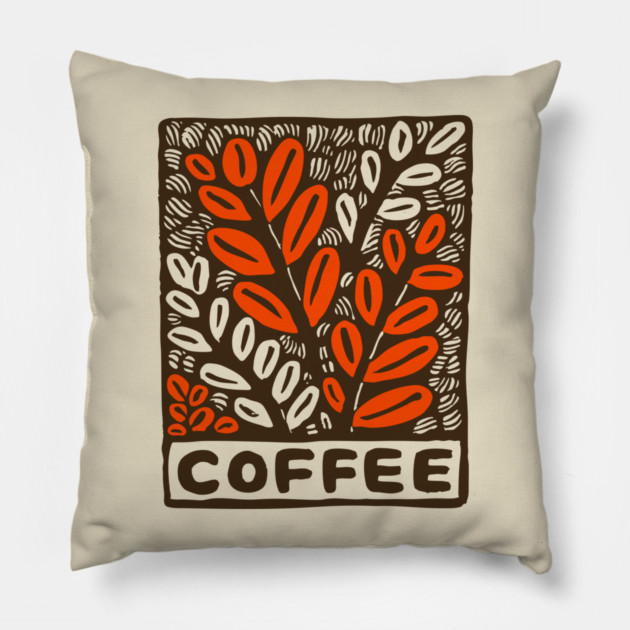 Coffee Plant Folk Art Pillow by TuncGK