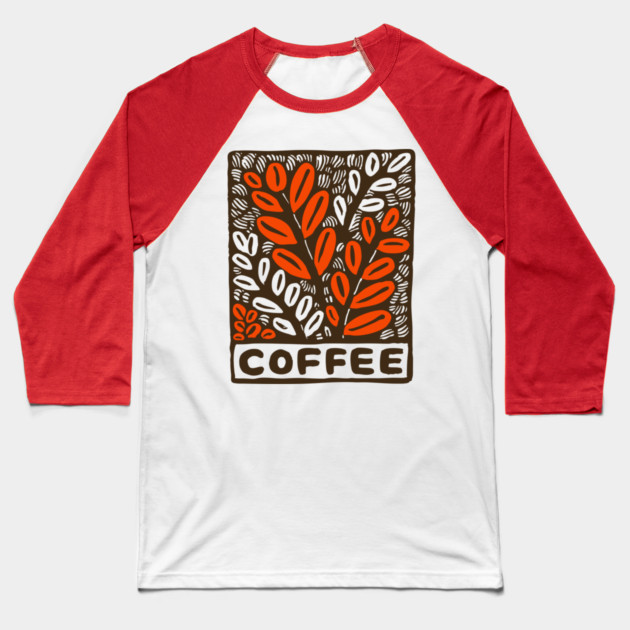 Coffee Plant Folk Art Baseball T-Shirt by TuncGK