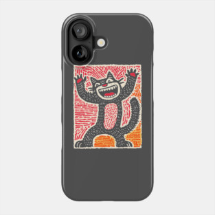 Manic Cat - Playful Linocut Feline Phone Case