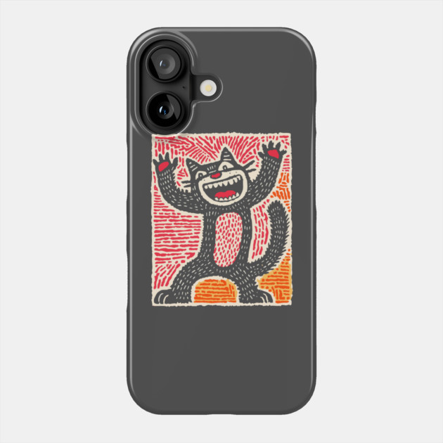 Manic Cat - Playful Linocut Feline Phone Case by TuncGK