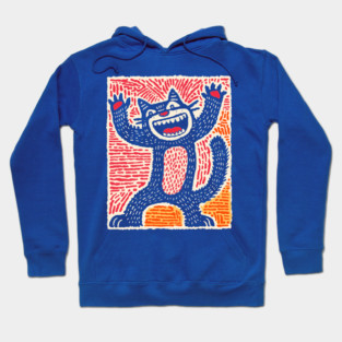 Manic Cat - Playful Linocut Feline Hoodie